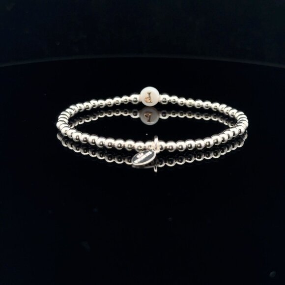 925 Sterling Silver Beaded Stretch Stacking Bracelet MOP Letter Initial P - Picture 5 of 6
